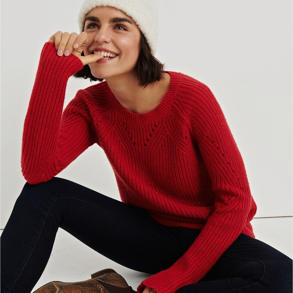 Luck Brand Crew Neck Pointelle Sweatr